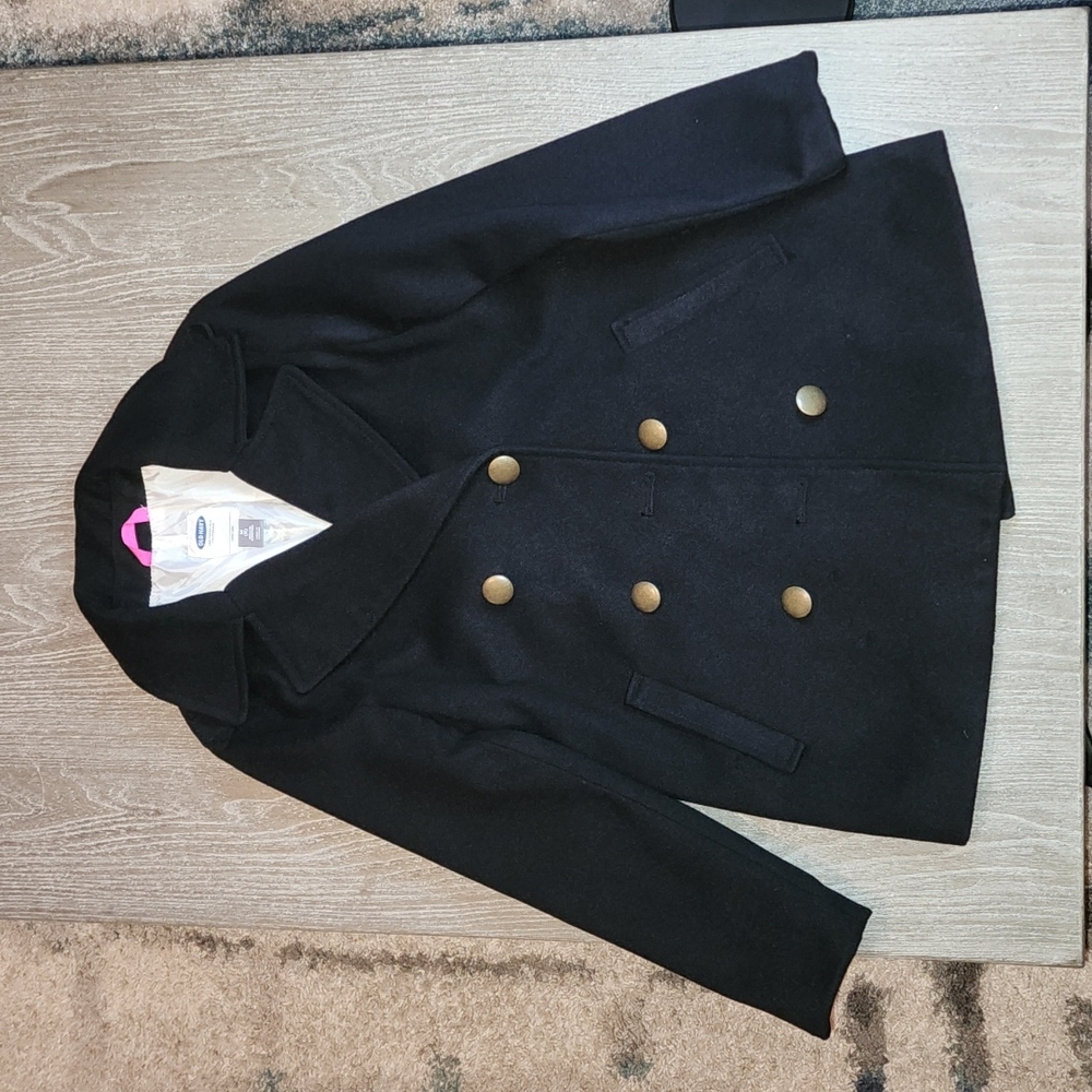 Girls Black Wool Peacoat
